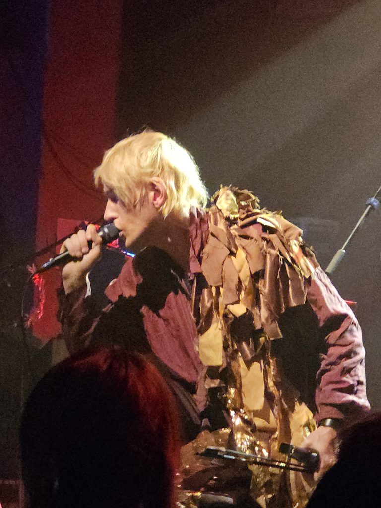 Patrick Wolf, singing and leaning towards the audience whilst on stage